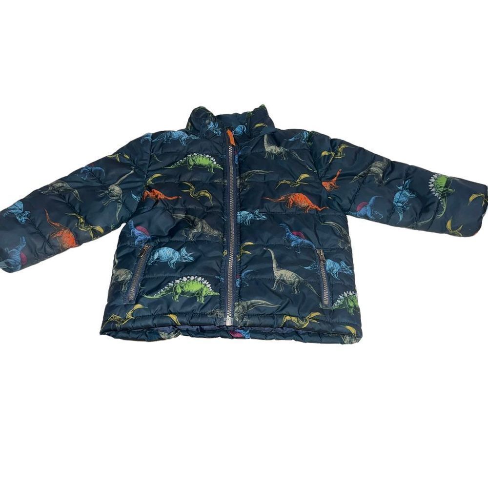 H&M‎ Navy, Green, Orange Dinosaur Puffer Jacket - NO HOOD - Size 2-3 years